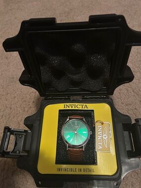 Invicta Brown Leather Strap Watch with Green Dial